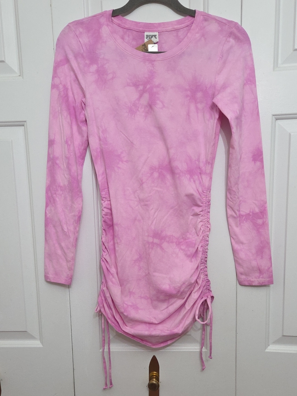 Victoria's Secret PINK Tie Dye Long Sleeve Ruched Mini Dress Pink Bloom/ XS